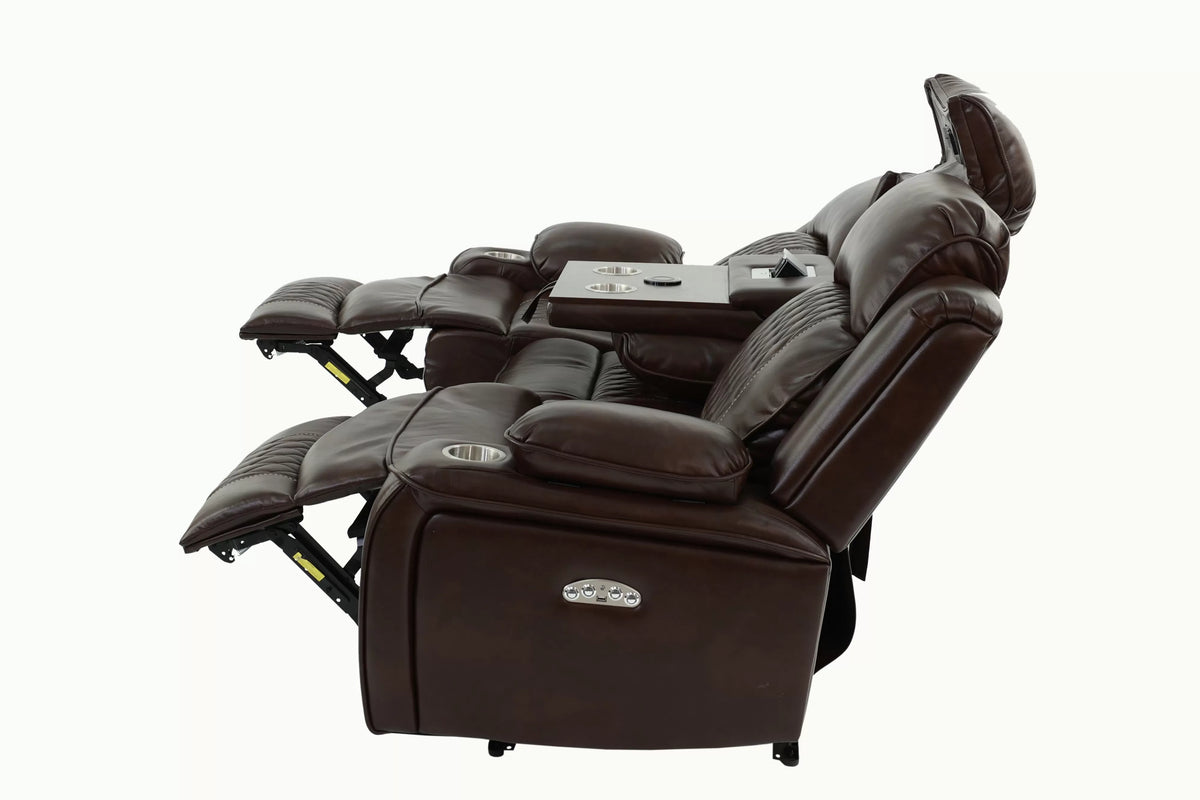 The Osric Brown Gel Leatherette Power Recliner Sofa with Fold-Down Table - view 7