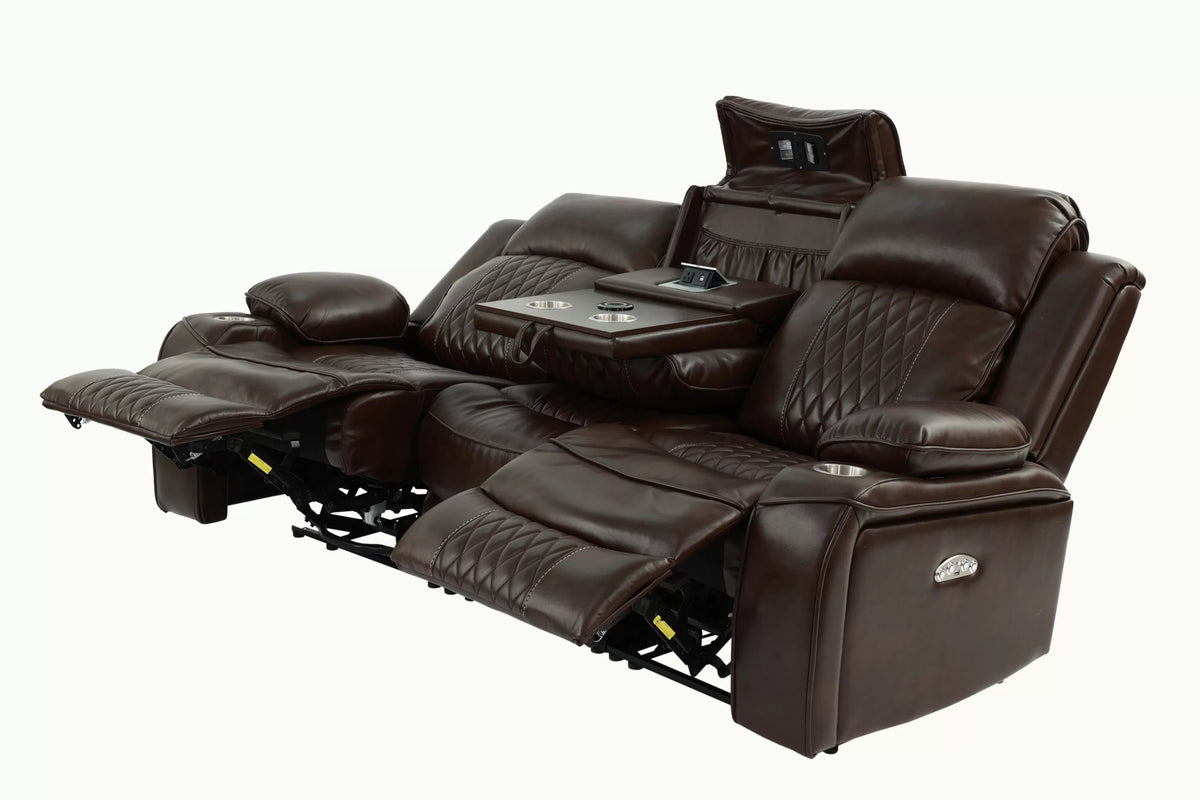 The Osric Brown Gel Leatherette Power Recliner Sofa with Fold-Down Table - view 8