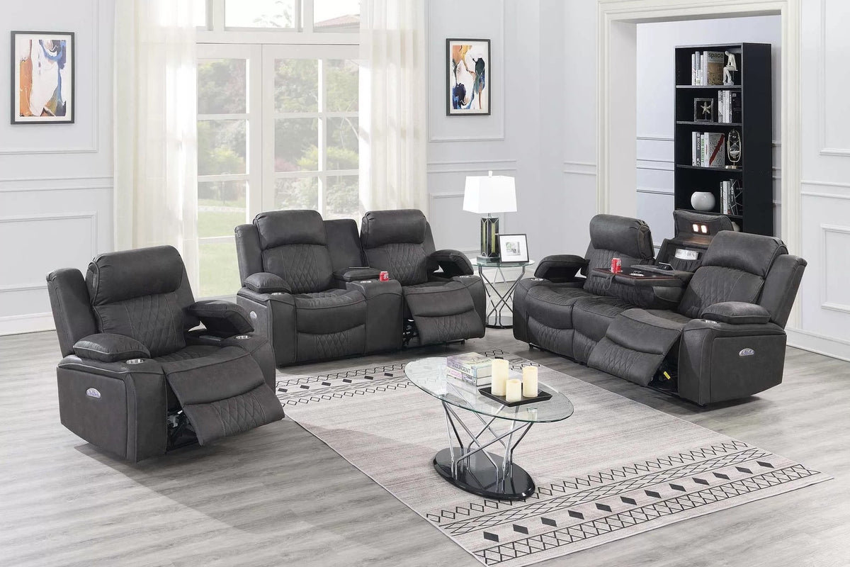 The Osric Charcoal Gel Leatherette Power Motion Living Room Set – 3 Piece - view 1