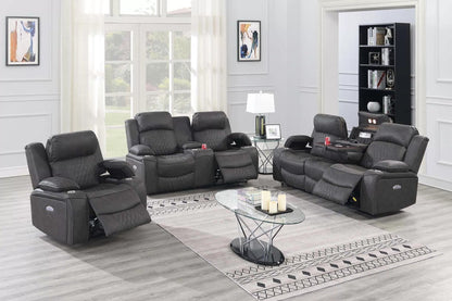 The Osric Charcoal Gel Leatherette Power Motion Living Room Set – 3 Piece - view 1