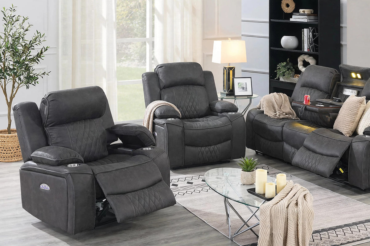 The Osric Charcoal Gel Leatherette Power Motion Living Room Set – 3 Piece - view 3