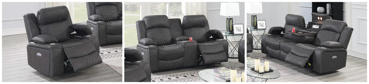 The Osric Charcoal Gel Leatherette Power Motion Living Room Set – 3 Piece