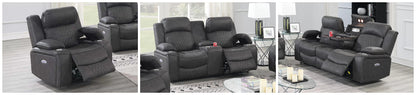 The Osric Charcoal Gel Leatherette Power Motion Living Room Set – 3 Piece
