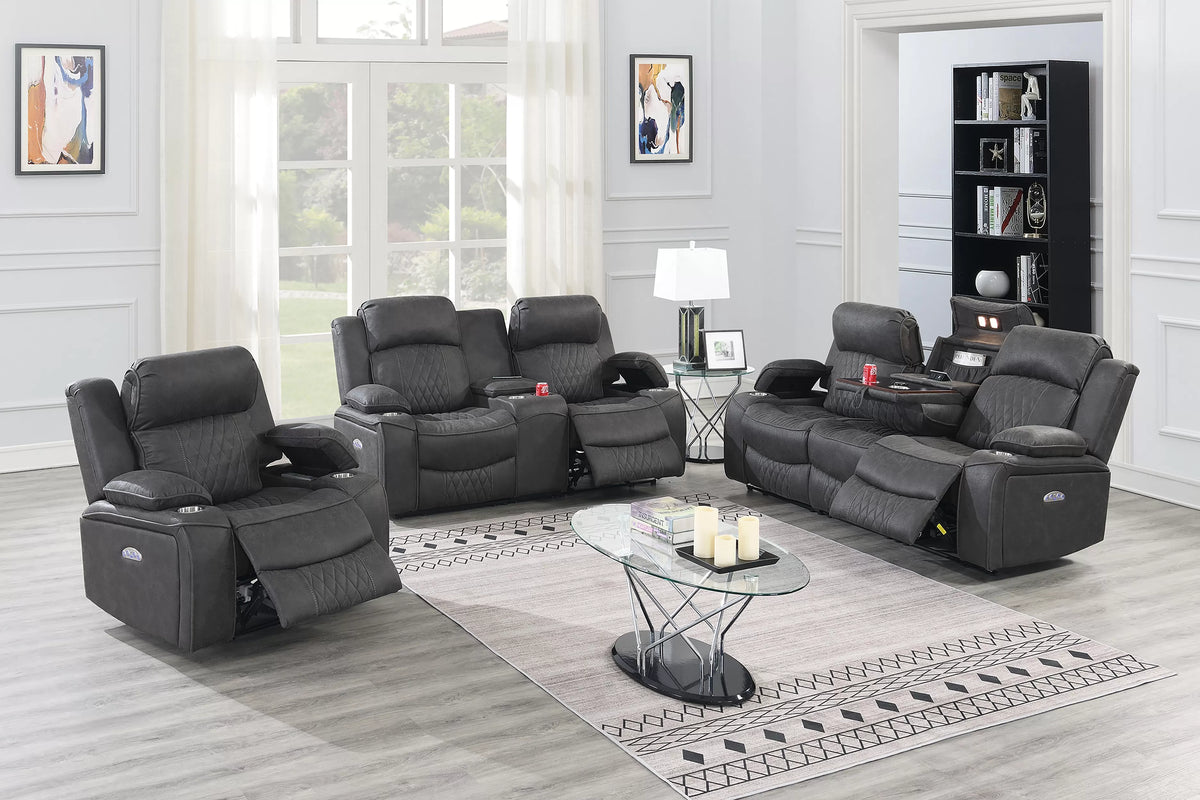 The Osric Charcoal Gel Leatherette Power Motion Living Room Set – 3 Piece - view 10