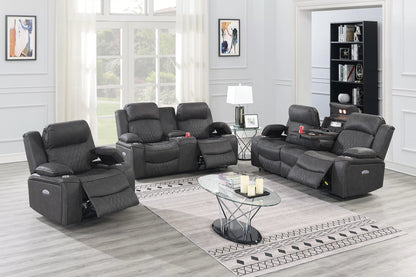 The Osric Charcoal Gel Leatherette Power Motion Living Room Set – 3 Piece - view 10
