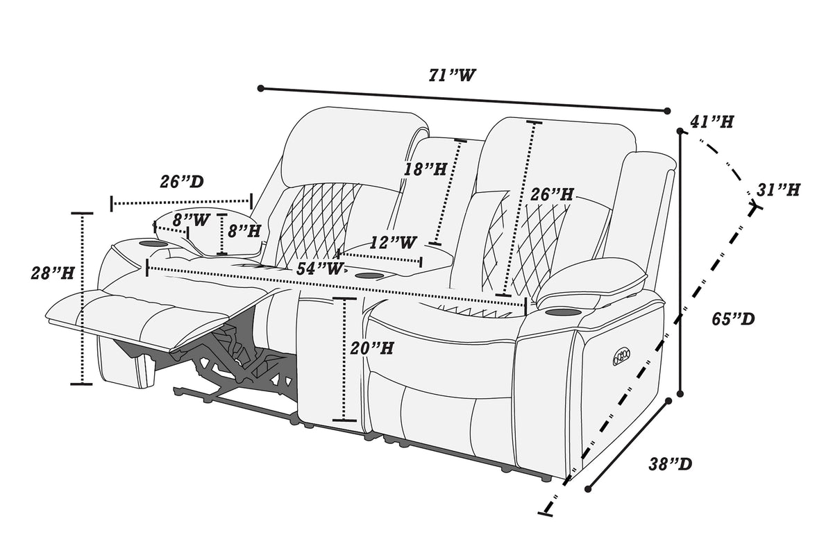 The Osric Charcoal Gel Leatherette Power Recliner Loveseat with Console - view 5