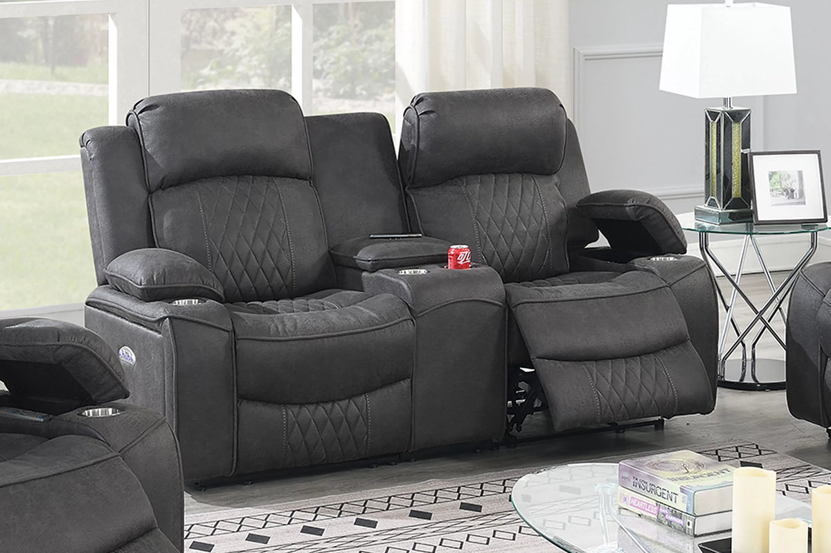 The Osric Charcoal Gel Leatherette Power Recliner Loveseat with Console - view 1