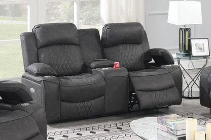 The Osric Charcoal Gel Leatherette Power Recliner Loveseat with Console - view 1
