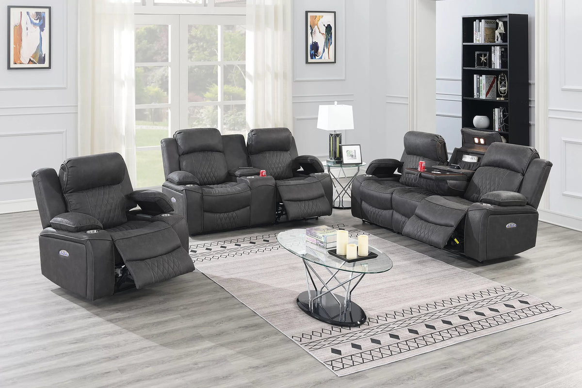 The Osric Charcoal Gel Leatherette Power Recliner Sofa with Fold-Down Table - view 2