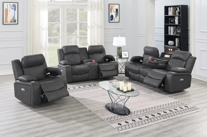 The Osric Charcoal Gel Leatherette Power Motion Living Room Set – 3 Piece - view 15