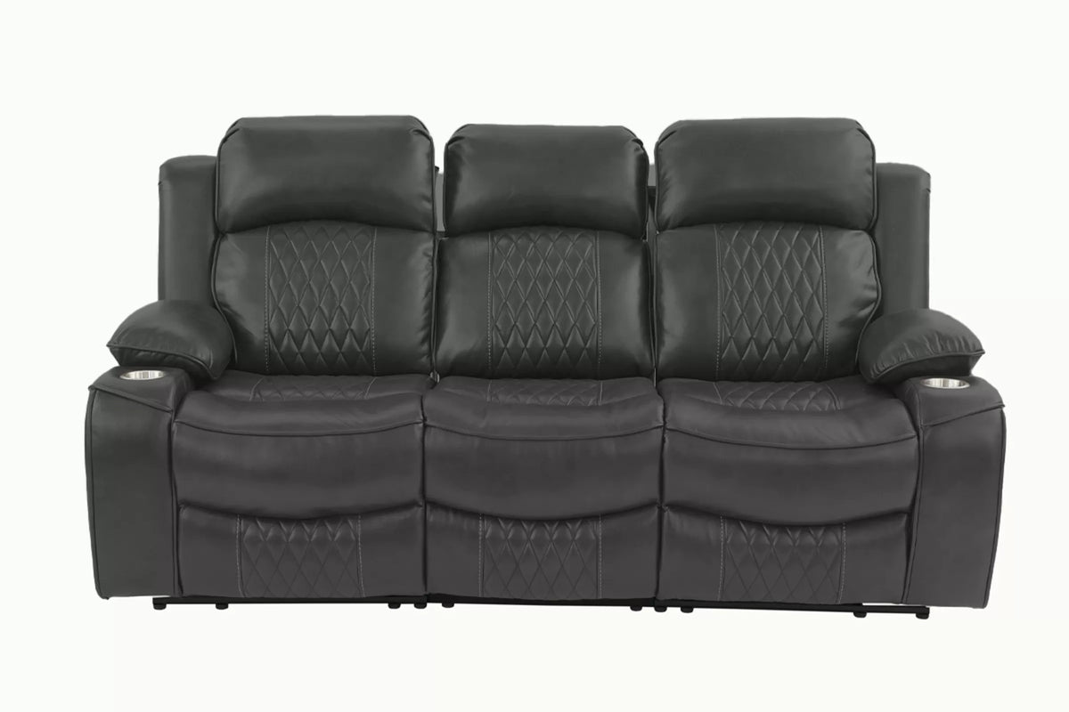 The Osric Charcoal Gel Leatherette Power Recliner Sofa with Fold-Down Table - view 3