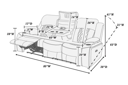 The Osric Charcoal Gel Leatherette Power Recliner Sofa with Fold-Down Table - view 5