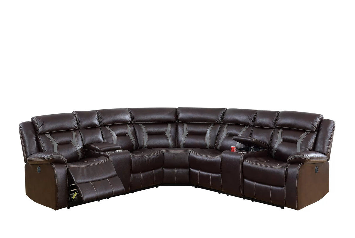 The Kessler Dark Brown Gel Leatherette Power Reclining Sectional with USB – 3 Piece - view 2