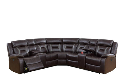 The Kessler Dark Brown Gel Leatherette Power Reclining Sectional with USB – 3 Piece - view 2