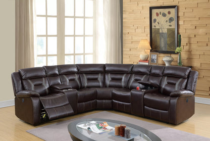 The Kessler Dark Brown Gel Leatherette Power Reclining Sectional with USB – 3 Piece - view 1