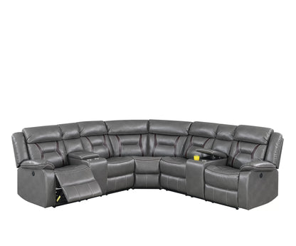 The Kessler Gray Gel Leatherette Power Reclining Sectional with USB – 3 Piece - view 2
