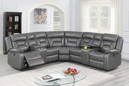 The Kessler Gray Gel Leatherette Power Reclining Sectional with USB – 3 Piece - view 1