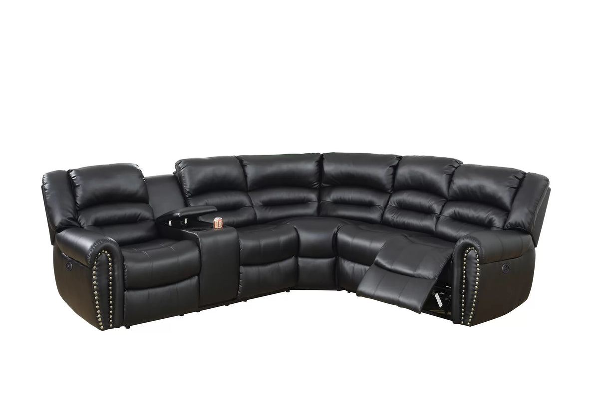 The Grady Black Bonded Leather Power Reclining Sectional with USB – 3 Piece - view 2