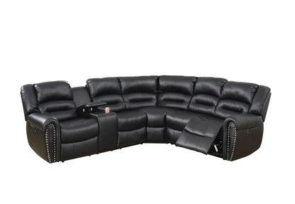 The Grady Black Bonded Leather Power Reclining Sectional with USB – 3 Piece - view 2