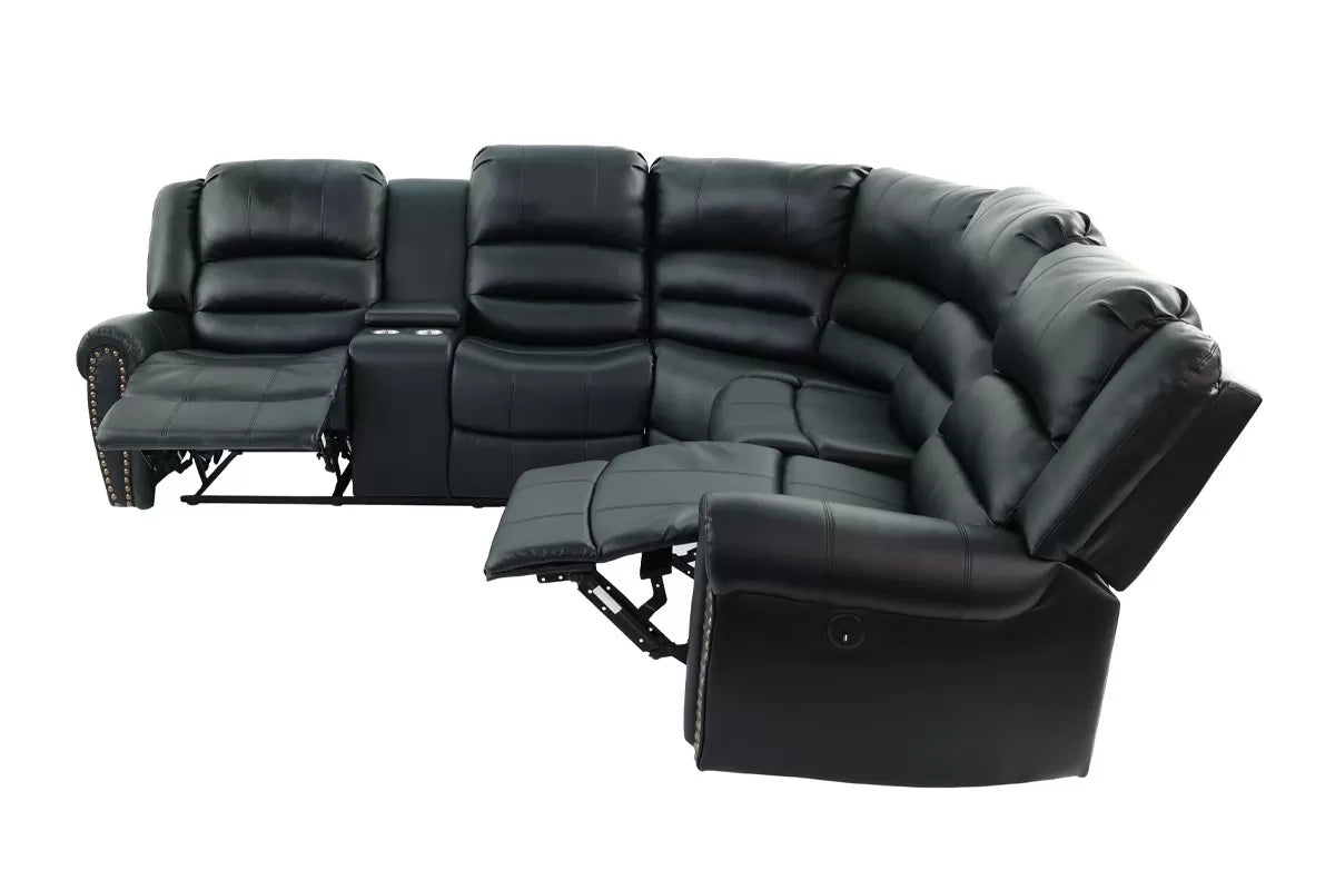 The Grady Black Bonded Leather Power Reclining Sectional with USB – 3 Piece - view 3