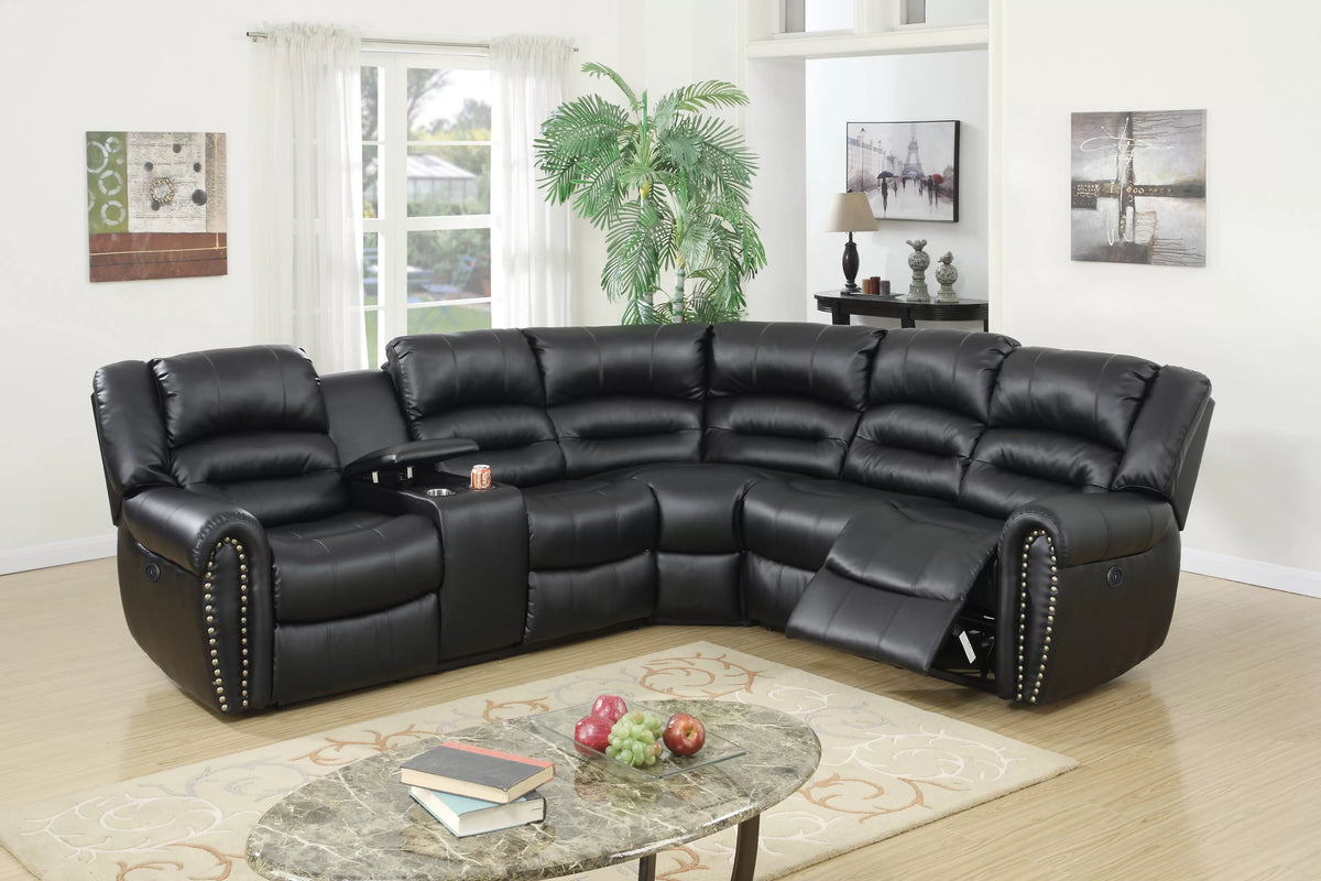 The Grady Black Bonded Leather Power Reclining Sectional with USB – 3 Piece - view 1