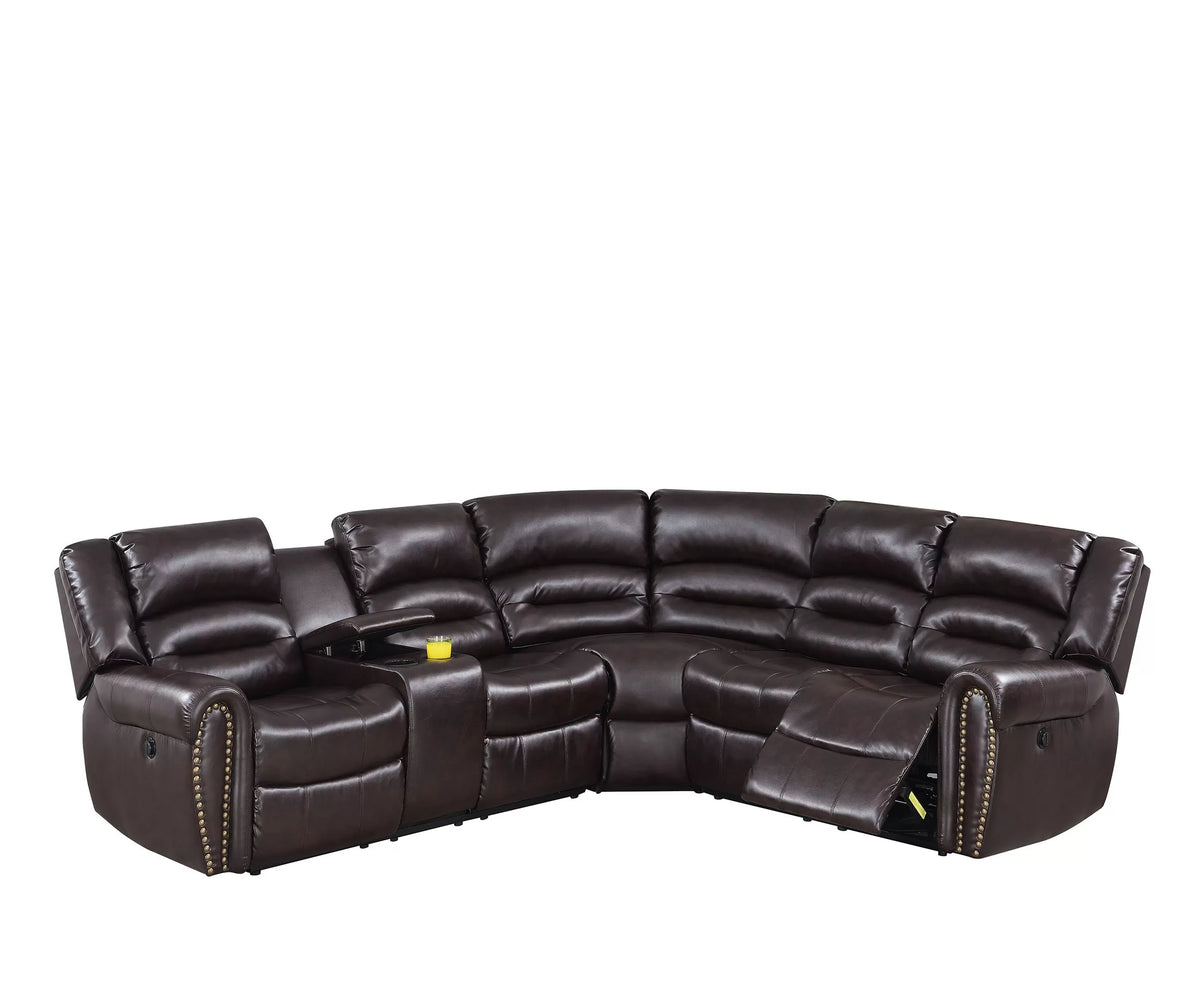 The Grady Dark Brown Bonded Leather Power Reclining Sectional with USB – 3 Piece - view 2