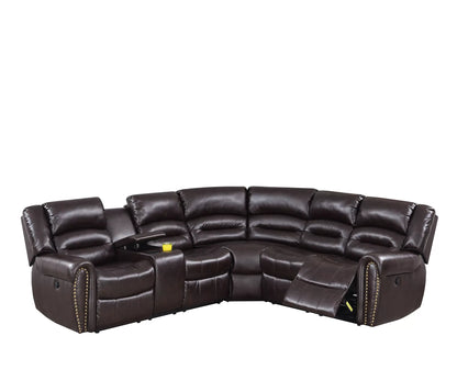 The Grady Dark Brown Bonded Leather Power Reclining Sectional with USB – 3 Piece - view 2