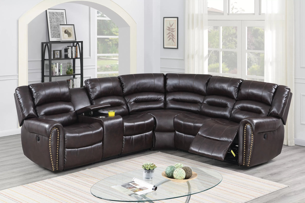 The Grady Dark Brown Bonded Leather Power Reclining Sectional with USB – 3 Piece - view 1