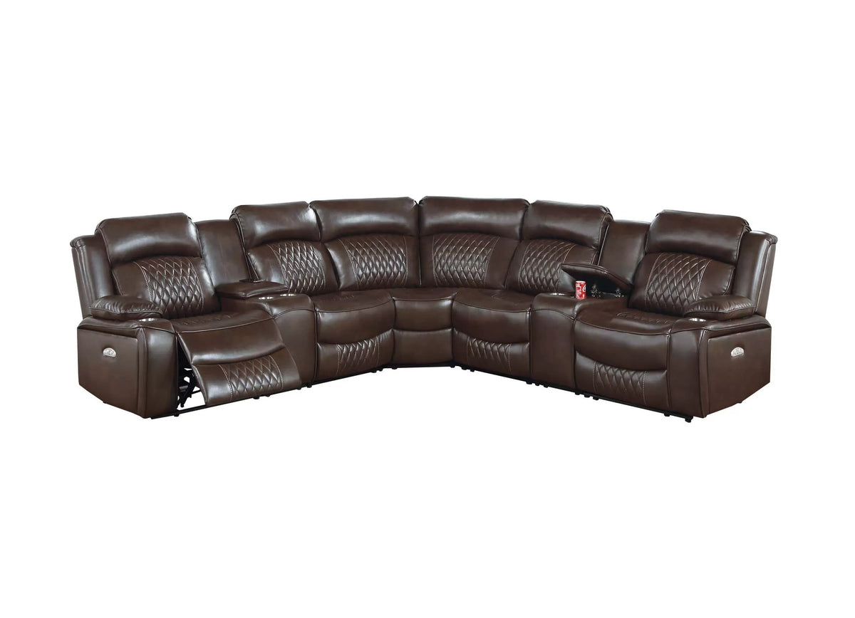The Kessler Brown Gel Leatherette Power Reclining Sectional with USB – 3 Piece - view 2