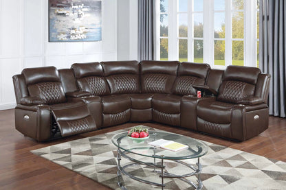 The Kessler Brown Gel Leatherette Power Reclining Sectional with USB – 3 Piece - view 1