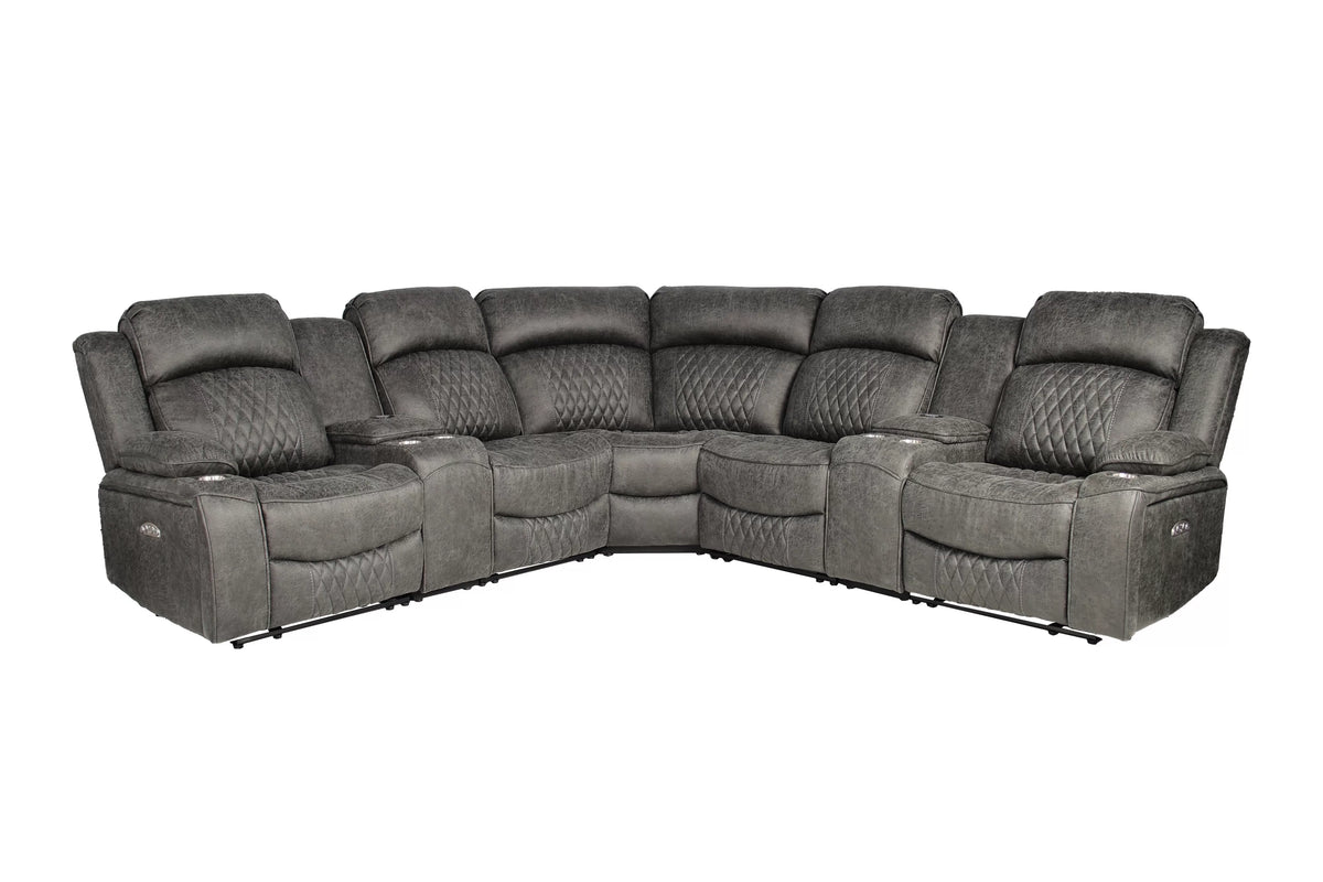 The Kessler Charcoal Gel Leatherette Power Reclining Sectional with USB – 3 Piece - view 2