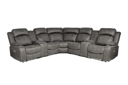 The Kessler Charcoal Gel Leatherette Power Reclining Sectional with USB – 3 Piece - view 2