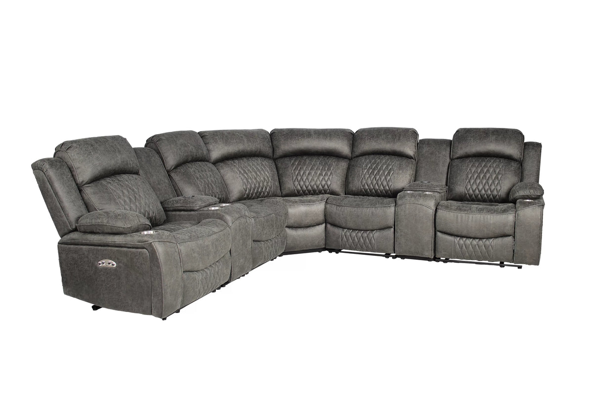 The Kessler Charcoal Gel Leatherette Power Reclining Sectional with USB – 3 Piece - view 9