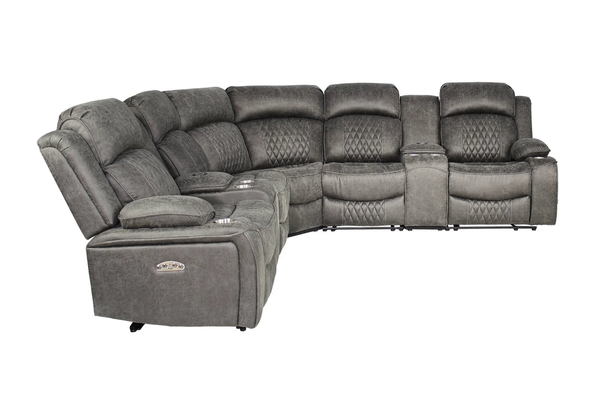The Kessler Charcoal Gel Leatherette Power Reclining Sectional with USB – 3 Piece - view 10