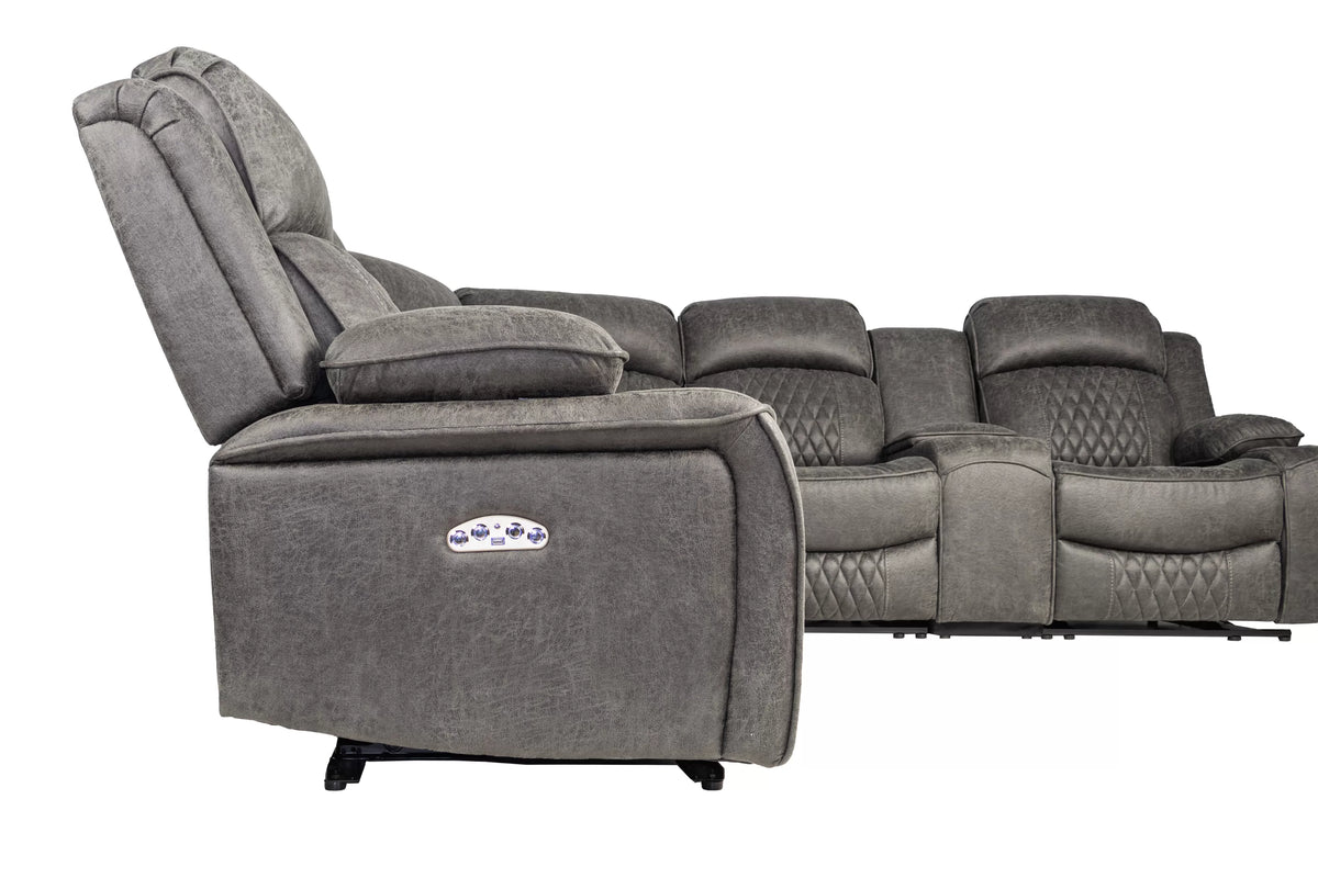 The Kessler Charcoal Gel Leatherette Power Reclining Sectional with USB – 3 Piece - view 11