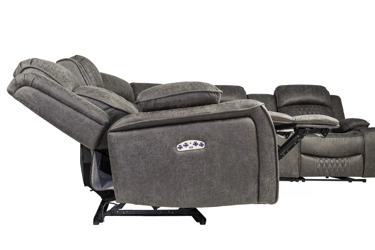 The Kessler Charcoal Gel Leatherette Power Reclining Sectional with USB – 3 Piece - view 13
