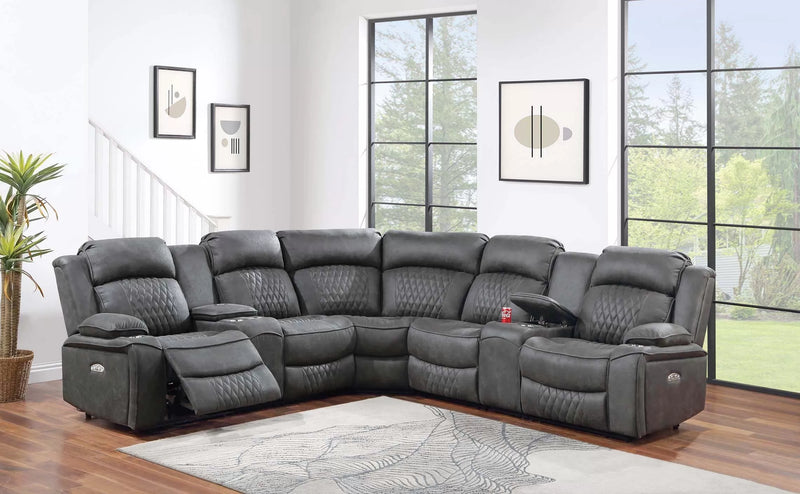 The Kessler Charcoal Gel Leatherette Power Reclining Sectional with USB – 3 Piece