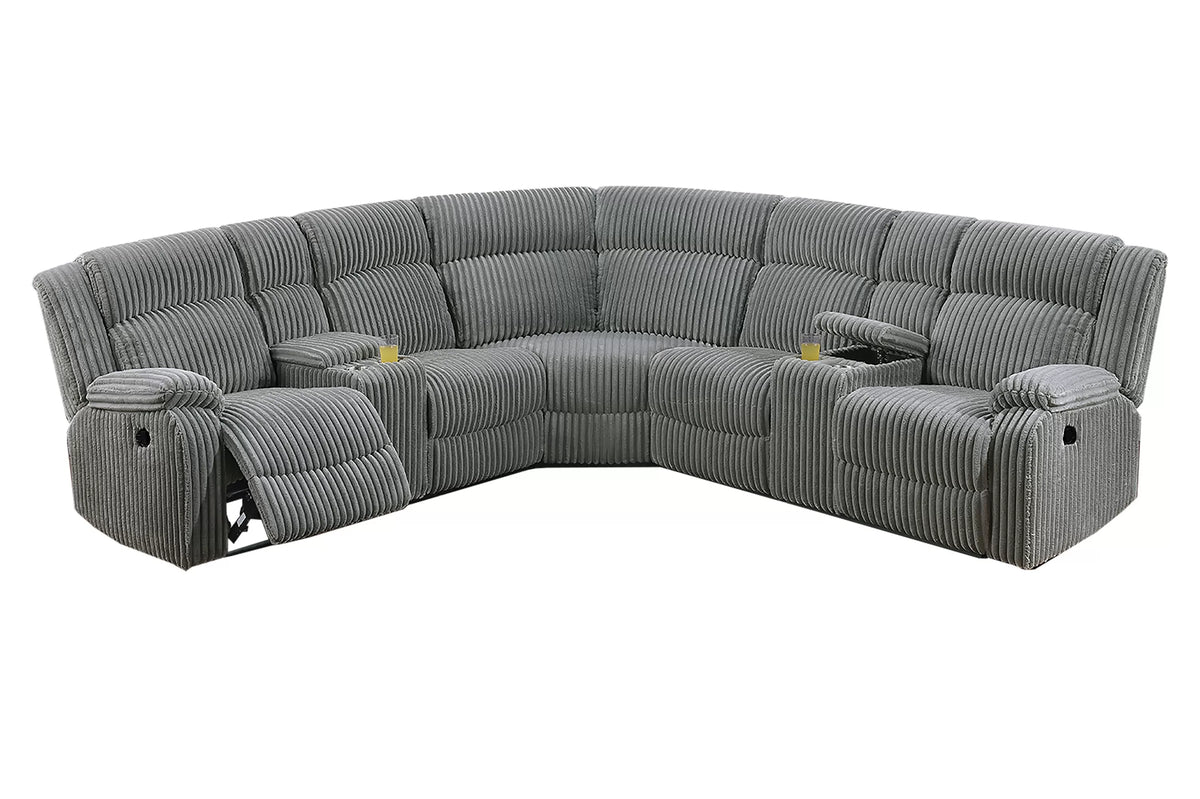The Winslow Smoke Corduroy Power Reclining Sectional with USB – 3 Piece - view 2