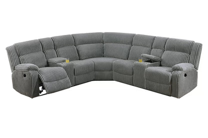 The Winslow Smoke Corduroy Power Reclining Sectional with USB – 3 Piece - view 2