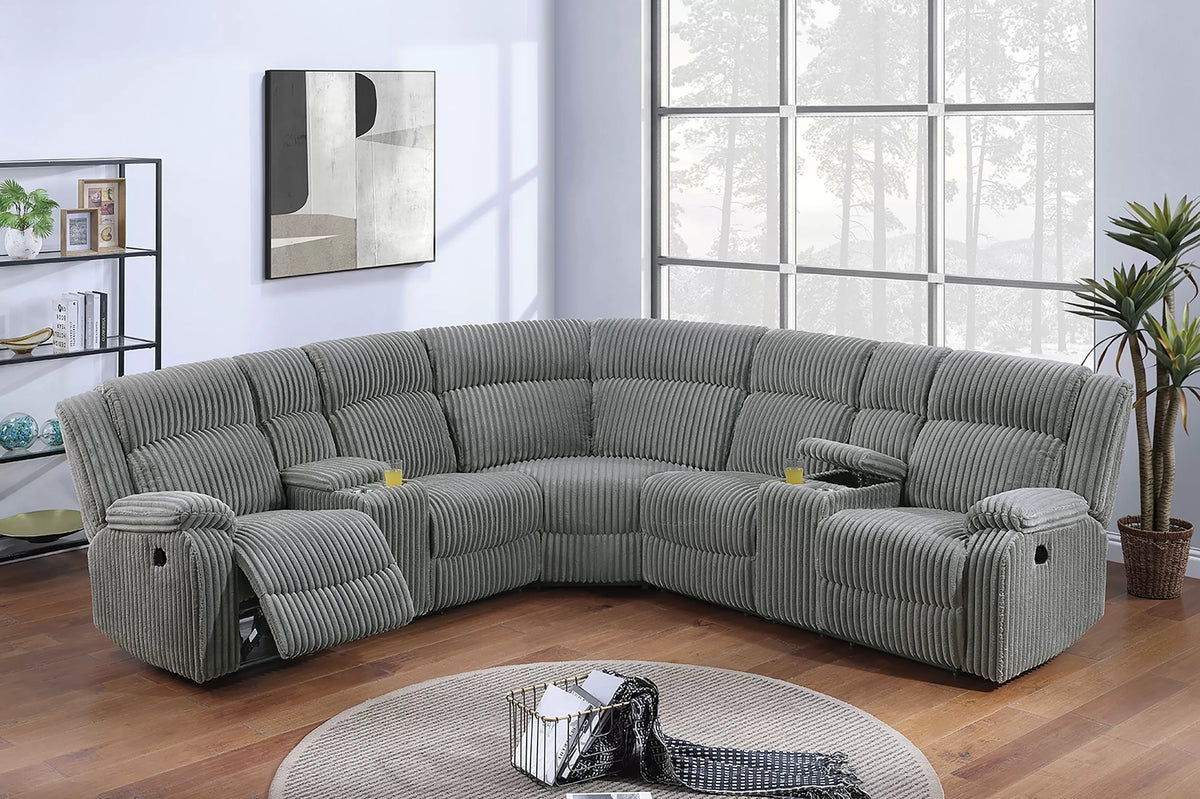 The Winslow Smoke Corduroy Power Reclining Sectional with USB – 3 Piece - view 1