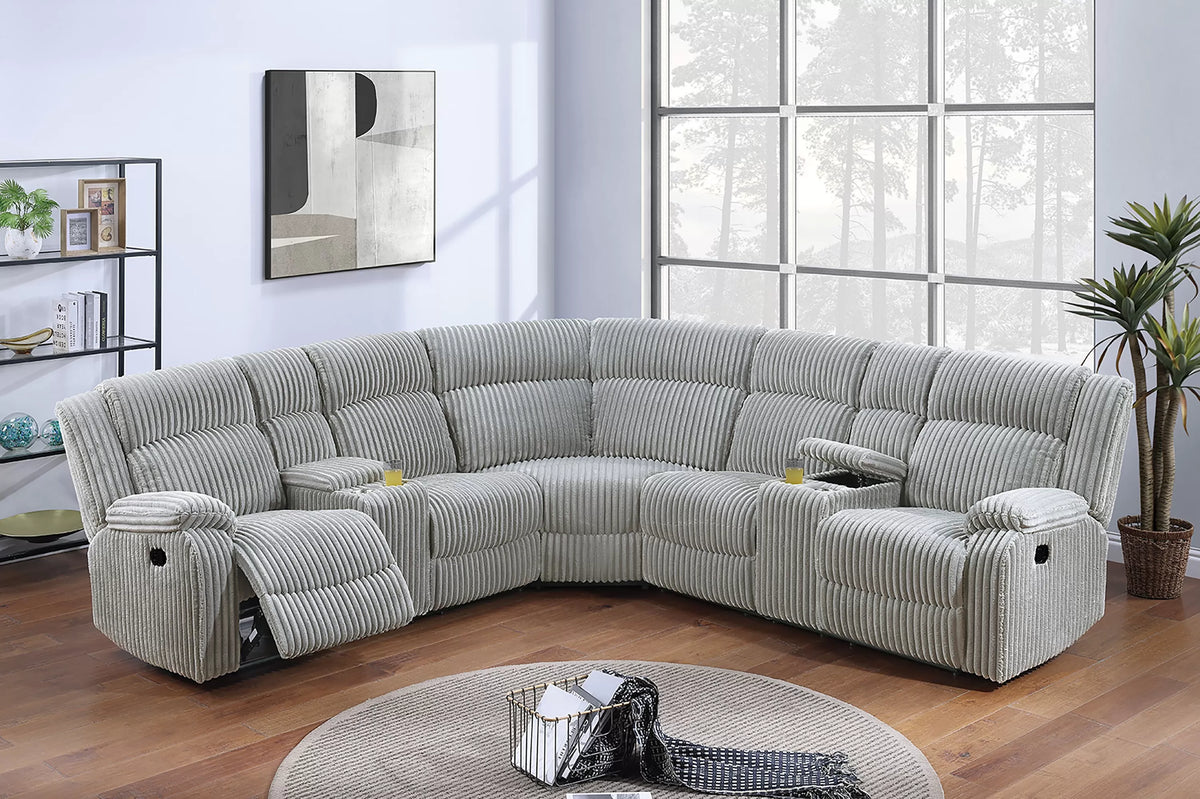 The Winslow Ash Corduroy Power Reclining Sectional with USB – 3 Piece - view 1