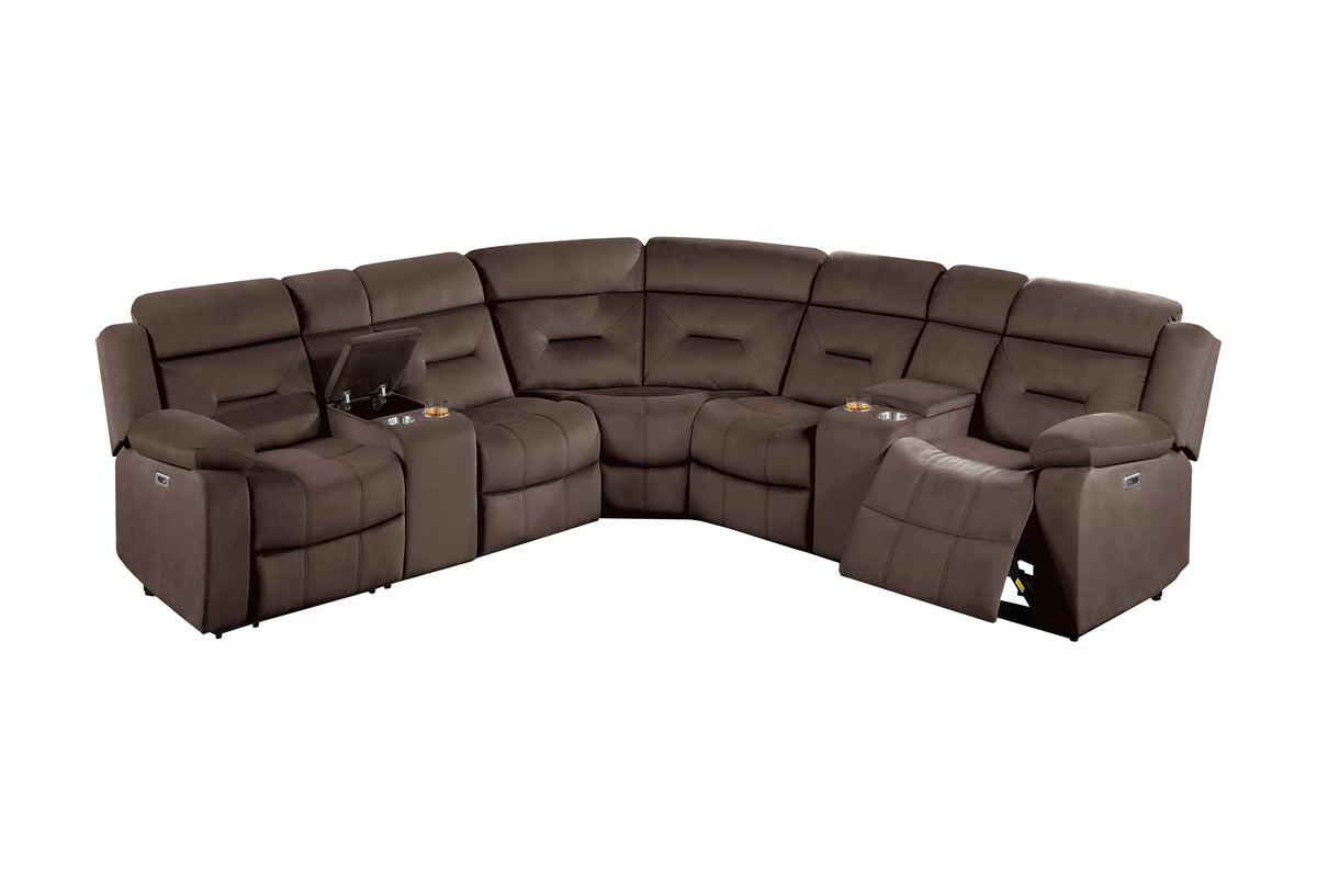 The Aldric Chocolate Velvet Power Reclining Sectional with USB – 3 Piece - view 2