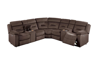 The Aldric Chocolate Velvet Power Reclining Sectional with USB – 3 Piece - view 2