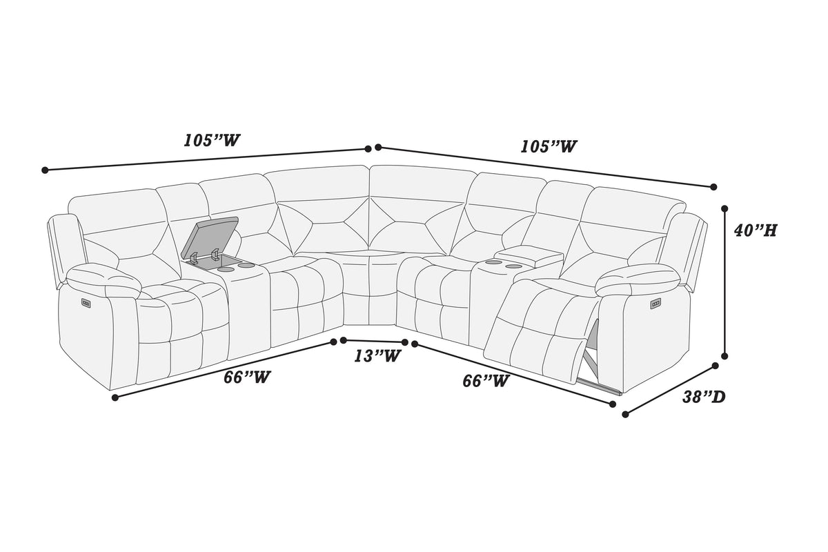 The Aldric Chocolate Velvet Power Reclining Sectional with USB – 3 Piece - view 3