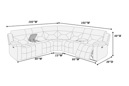 The Aldric Chocolate Velvet Power Reclining Sectional with USB – 3 Piece - view 3