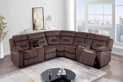 The Aldric Chocolate Velvet Power Reclining Sectional with USB – 3 Piece - view 1
