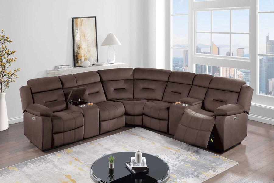 The Aldric Chocolate Velvet Power Reclining Sectional with USB – 3 Piece