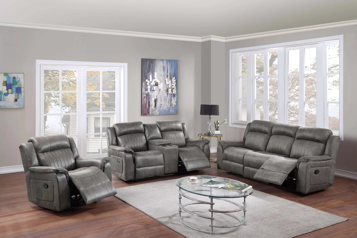 The Norwood II Slate Blue Breathable Leatherette Manual Motion Living Room Set – 3 Piece - view 1