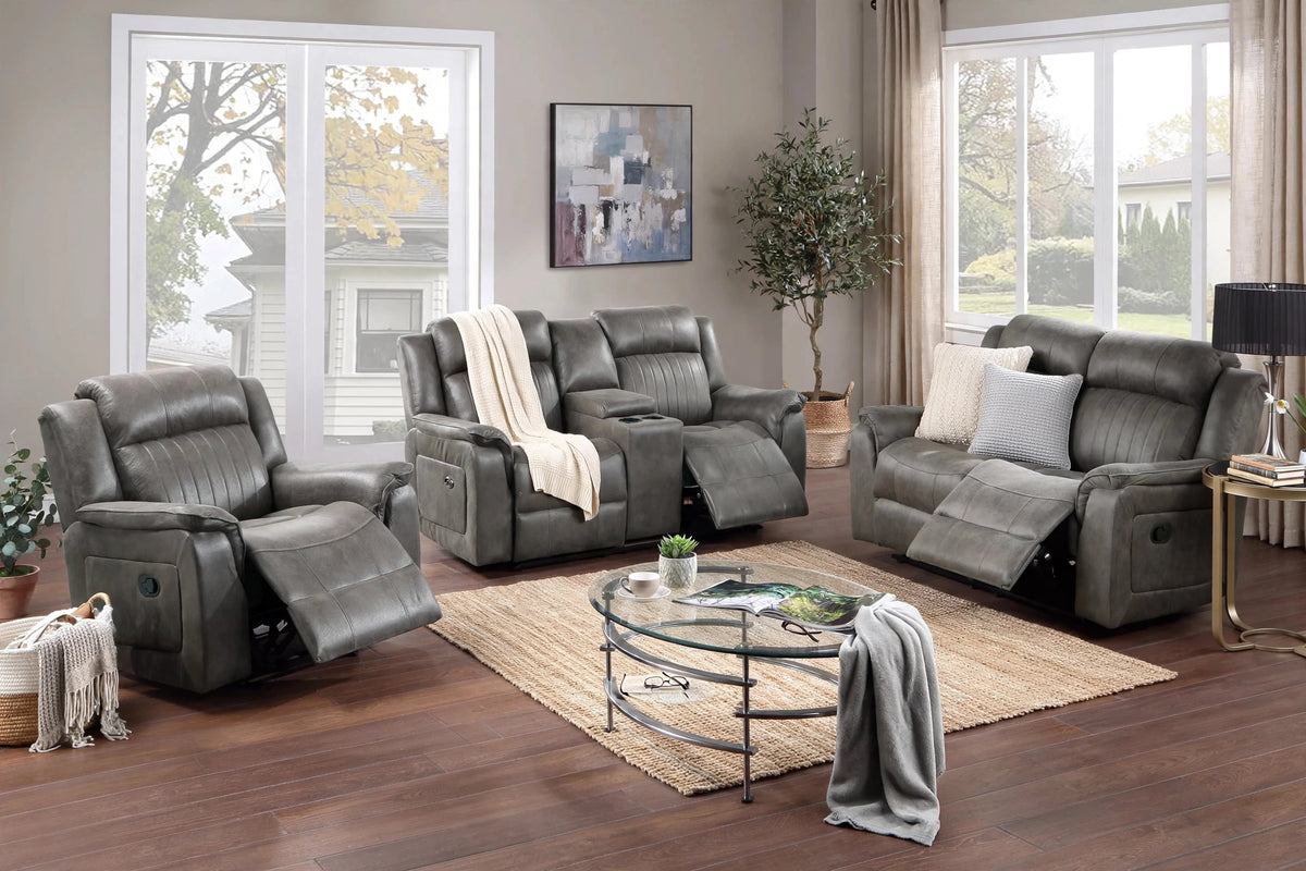 The Norwood II Slate Blue Breathable Leatherette Manual Motion Living Room Set – 3 Piece - view 3