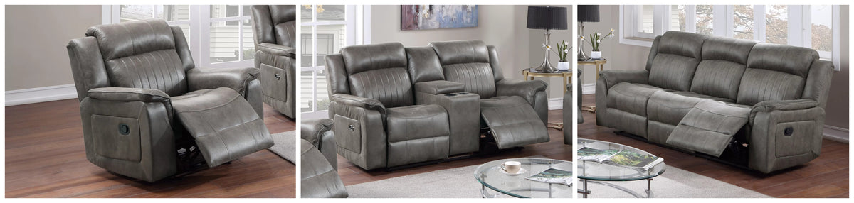 The Norwood II Slate Blue Breathable Leatherette Manual Motion Living Room Set – 3 Piece